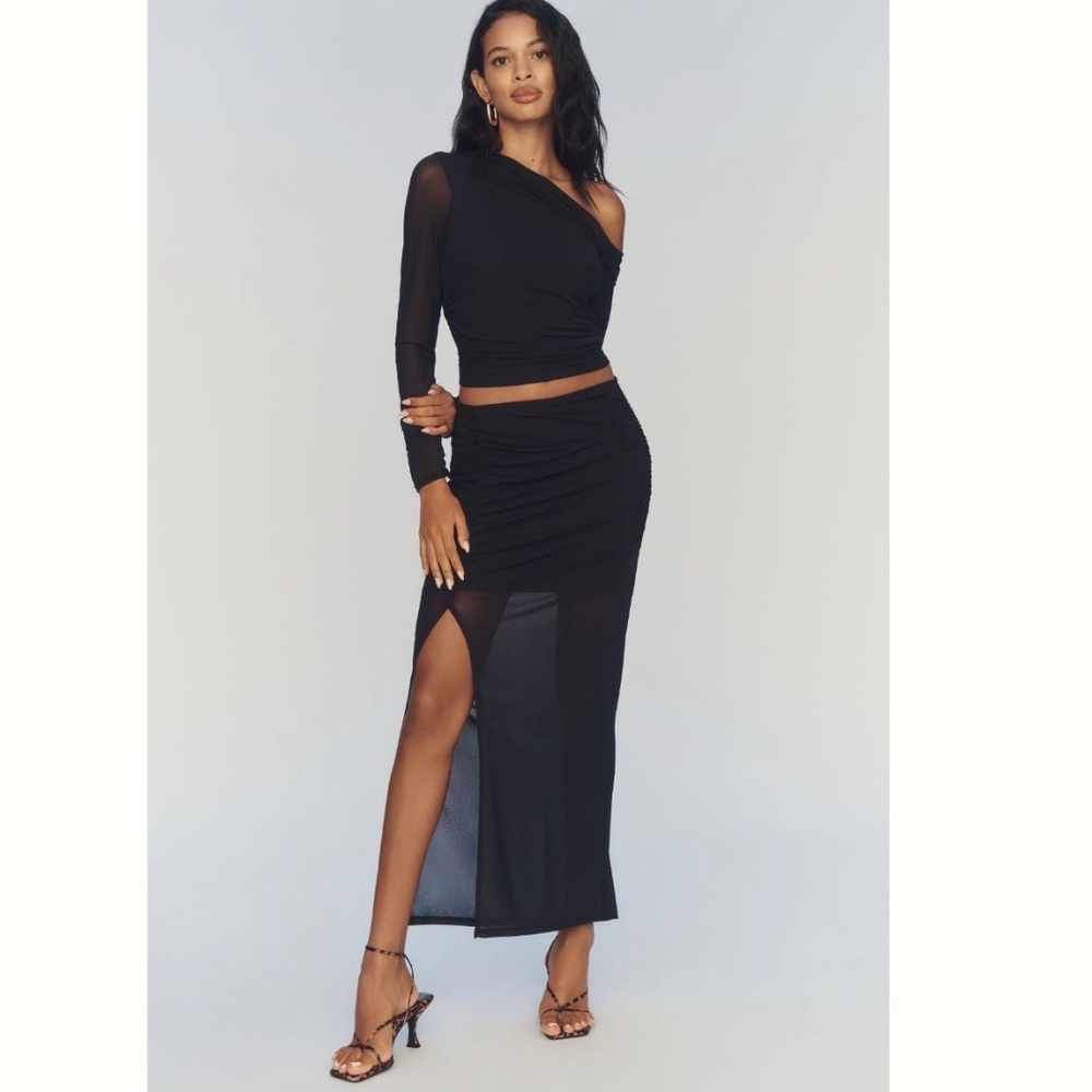 Ruched Side-Slit Maxi Skirt
